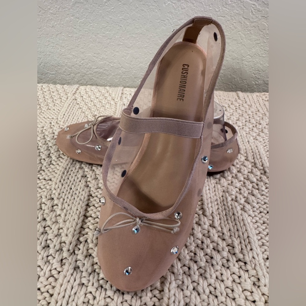 Cushionaire Elegant Rhinestone Mesh Mary Jane Ballet Flat Blush Size 9 NWT